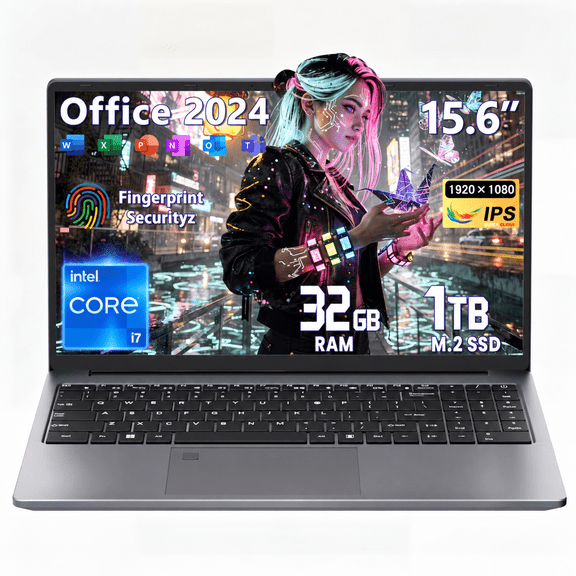 Fsjun 15.6" Laptop Computer, Intel Core i7-8750H, 32GB RAM, 1TB SSD, FHD IPS Display, (Win 11 Pro Office 2024), Fingerprint