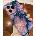 thumbnail image 2 of for iPhone 15 Case, Colorful Retro Oil Painting Printed Flower Laser Glossy Pattern Cute Curly Wave Edge Exquisite Phone Cover Stylish Durable TPU Protective Case (Purple+Dark Blue), 2 of 16
