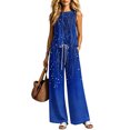 thumbnail image 5 of Cagogo Women's 2 Piece Sleeveless Tank Top Long Pants Set Casual Summer Outfits Loose Round Neck Tops Comfy Pants Matching Lounge Sets Boho Vacation Travel Clothes, Navy S, 5 of 6