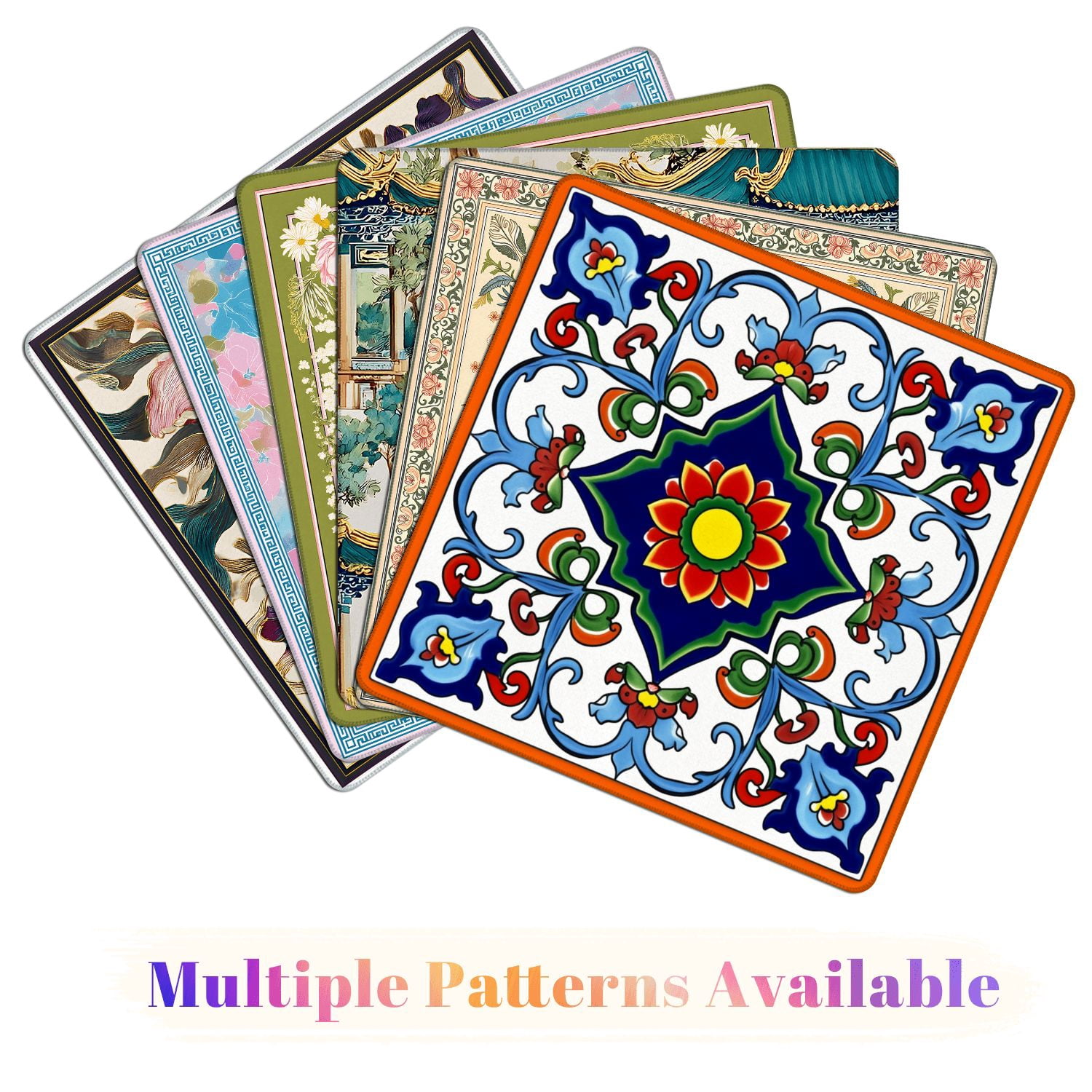 Mahjong Mat 31.5" x 31.5" Floral Geometric Tile Vibrant Colors Symmetrical Design Non-Slip Noise Reduction American Mahjong Tiles Table Cover for Dominoes Poker Card Board Games Gift