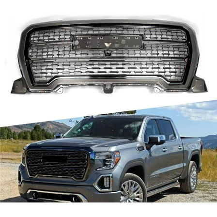 Front Grill Smoked Chrome Compatible with GMC Sierra 1500 2019 2020 2021 Models, No Emblem