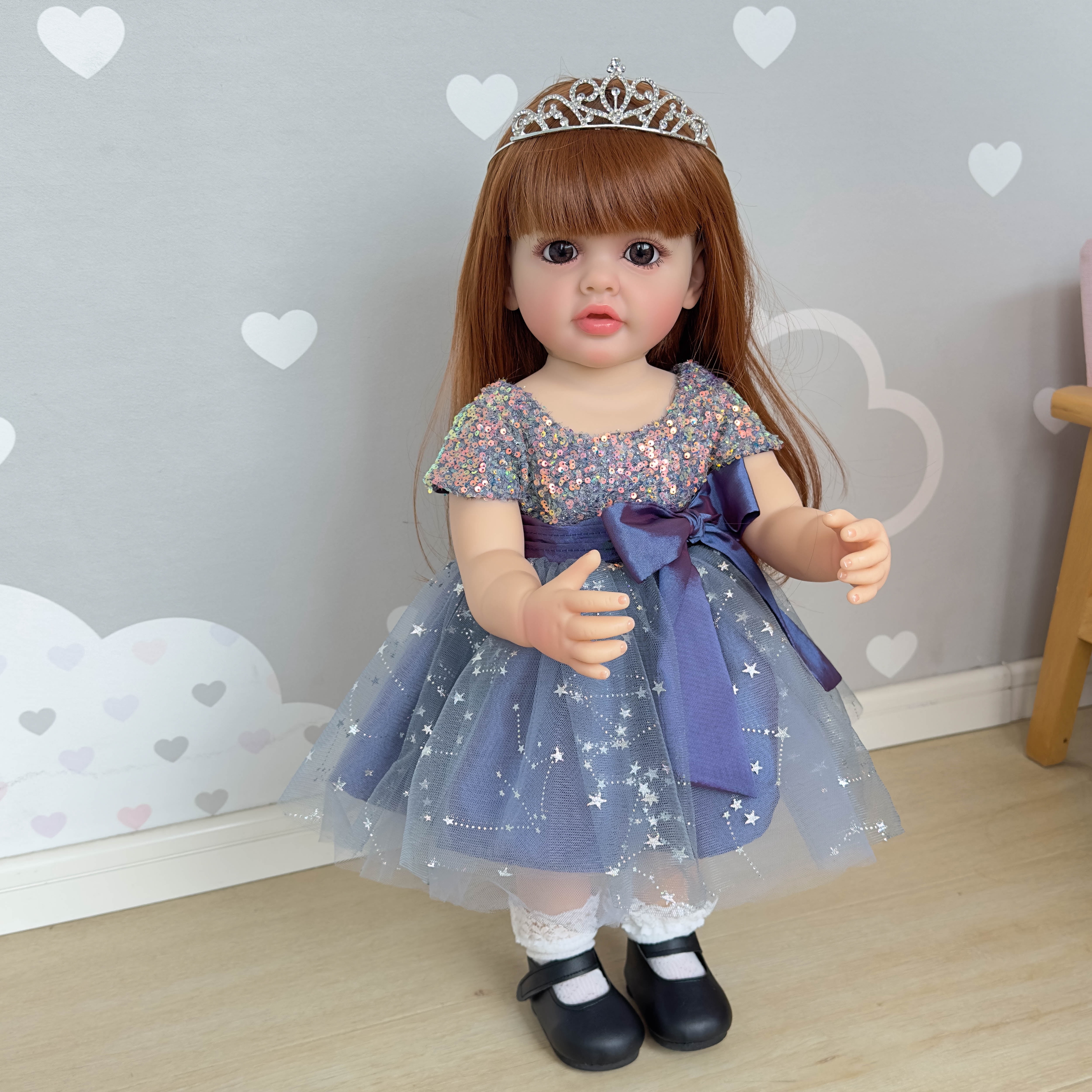 iCradle Lifelike Lovely Toddler Dolls Girl 22 Inch Realistic Beatiful Reborn Babies Soft Full Body with Wig Sheath Birthday Gift for Kids Age 3+