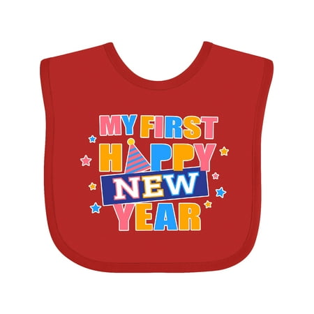 

Inktastic My First Happy New Year Colorful with Stars Gift Baby Boy or Baby Girl Bib