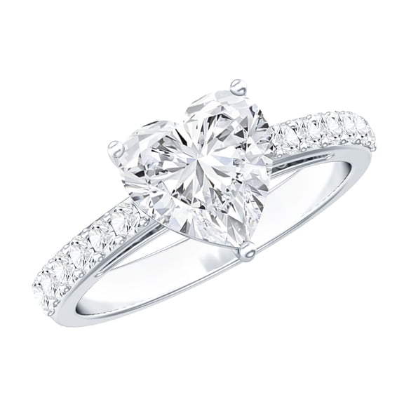 Rosec Jewels Certified Moissanite Heart Shaped Engagement Ring 2 Carat - Moissanite Solitaire Ring - 8 mm - D-VS1 Quality, 925 Sterling Silver, US 4.00
