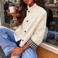 thumbnail image 5 of Womens Ruffle Stand Collar Short Trench Coat Single Breasted Cropped Jackets With Plaid Cuffs, M, 5 of 6
