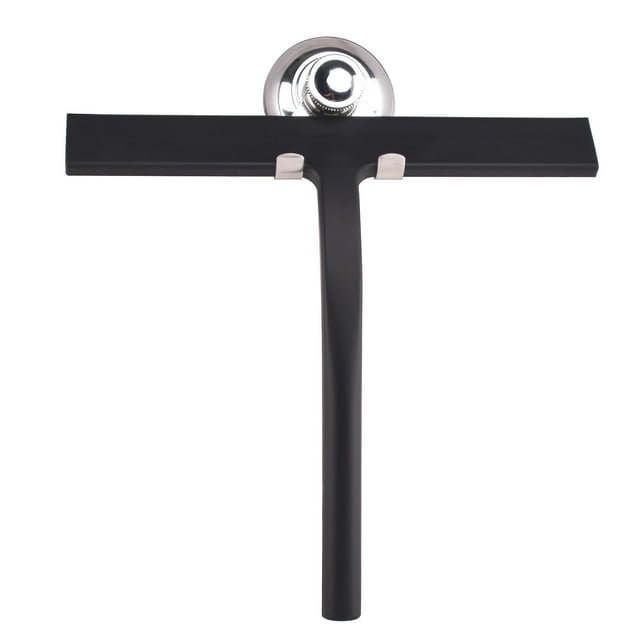 Escurridor de ducha con soporte para ventosa - Negro - Escurridor de ventana de baño - Acero inoxidable de silicona. Afortunado Sencillez