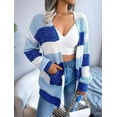 thumbnail image 4 of Women'S Striped Long Sleeve Open Front Knit Cardigan Casual Pullover Sweater Blue S, 4 of 8
