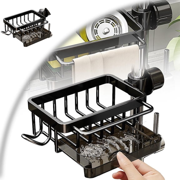 Sink Organizer Rack for Kitchen and Bathroom, Stainless Steel Detachable Hanging Faucet Drain Rack with Tray Faucet Sponge Holder for Bathroom, Scrubbers, Soap
