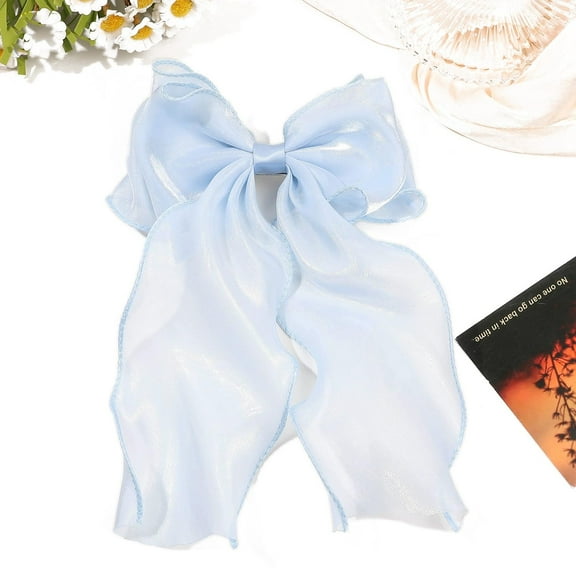 1Pc Cloth Long Bowknot Hair Barrettes Hair Accessories for Women Light Blue 290x165mm