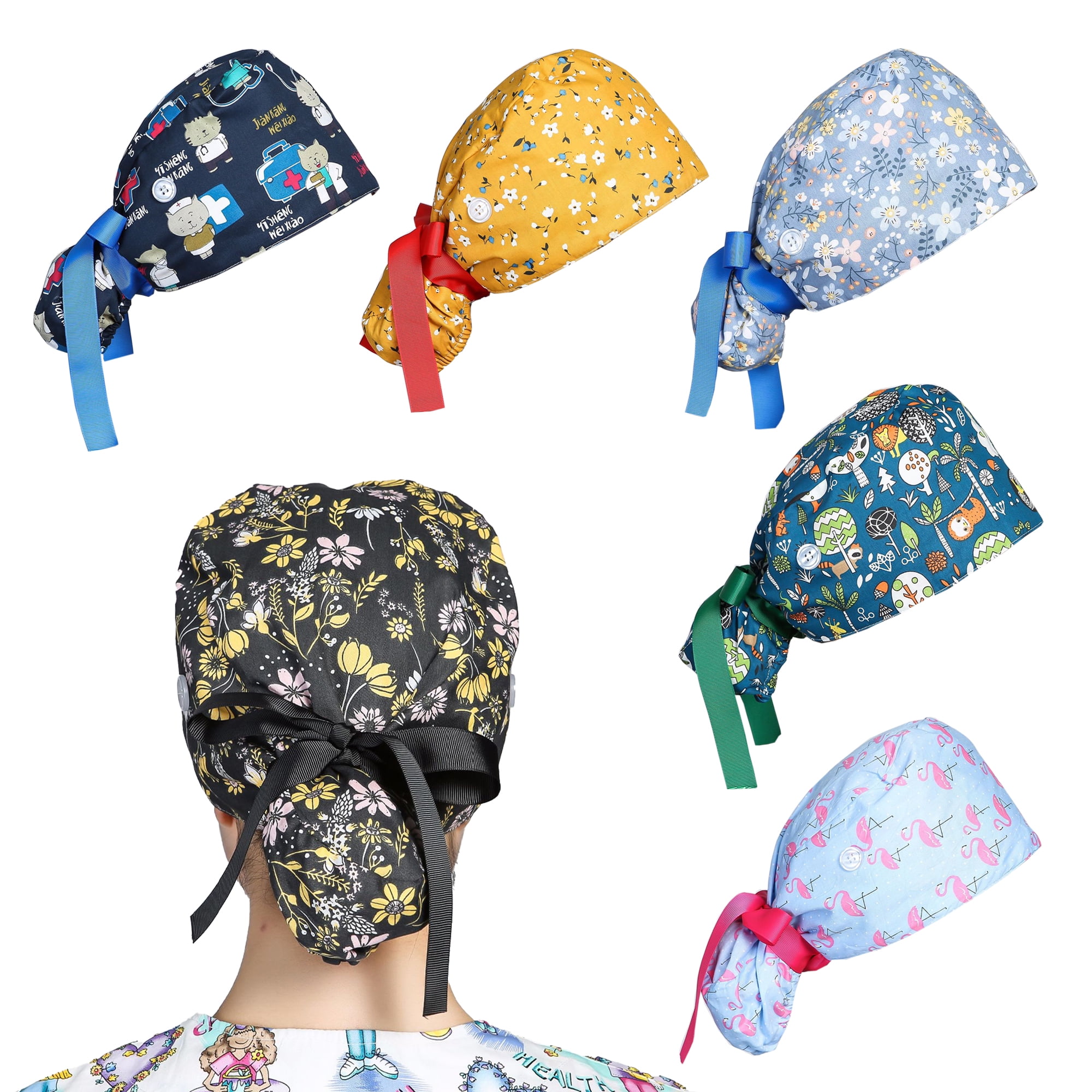 FormulaMod 6 Pack Scrub Cap with Button, Surgical Cap Adjustable