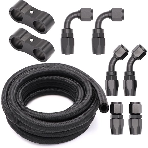 Taukealugs Trousse de Raccords de Conduite de Carburant 6AN avec Boyau d'Huile de Carburant CPE Tressé en Nylon de 3/8 Po 10 Pi - Non Compatible PTFE E85
