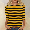 thumbnail image 2 of Striped Shirt Women 3/4 Sleeve Trendy Print T Shirt Casual Crewneck Blouse Fashion Three Quarter Length Sleeve Tops Yellow 5XL, 2 of 5