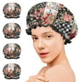 thumbnail image 7 of Shower Caps,Pioneer Flower Floral Print Pattern Waterproof Shower Cap for Women 4 Pieces,Double Reusable Hair Cover for Shower PEVA Elastic Stretch Hem, 7 of 7