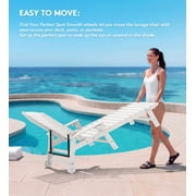 KINGYES Outdoor Chaise Lounge Chair, HDPE Patio Lounge Chair with Wheels & Cup Holder, 5-Position Adjustable Backrest, All-Weather Pool Lounger, White