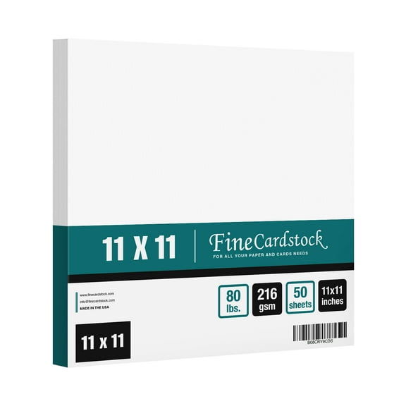 11" x 11" Square White Cardstock - Extra Thick 80lb Cover (216gsm) - 50 Sheets per Pack