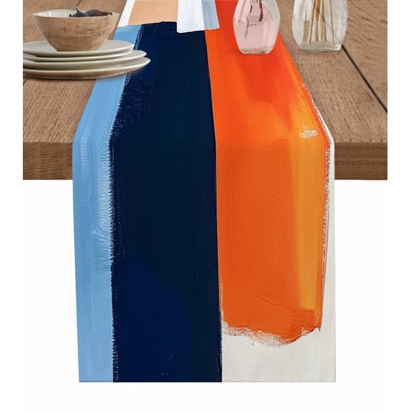 Ldtrchee Blue Burnt Orange Table Runner 48 Inches, Geometric Modern Oil Painting Bed Runner Dresser Scarves Tabletop for Indoor Outdoor Parties/Ceremony/Banquet, 13" x 48"