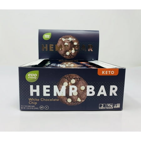 Evo Hemp Keto Bar, Organic Protein, Vegan, White Chocolate Chip, pack of 12 bars