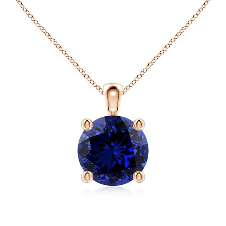 ANGARA Lab Grown 2.2 Ct Round Blue Sapphire Solitaire Pendant for Women in 14K Rose Gold (Size-8mm) | September Birthstone Anniversary Jewelry Gift for Women | Lab-Grown Blue Sapphire Necklace