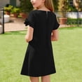 thumbnail image 4 of Floleo Robe Unie pour Filles, Manches Courtes à Volants, Printemps Été, Décontractée, Ajustée, Style Long, Mode (Noir, 12-13 Ans), 4 of 8