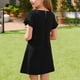 thumbnail image 4 of Vestido de manga corta con cuello redondo de color liso para niñas de medianas y grandes, informal, cómodo y de poliéster., 4 of 8