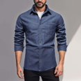 thumbnail image 2 of Men’s Long Sleeve Lapel Solid Color Denim Shirt Jacket Casual Spring Autumn Top, 2 of 8