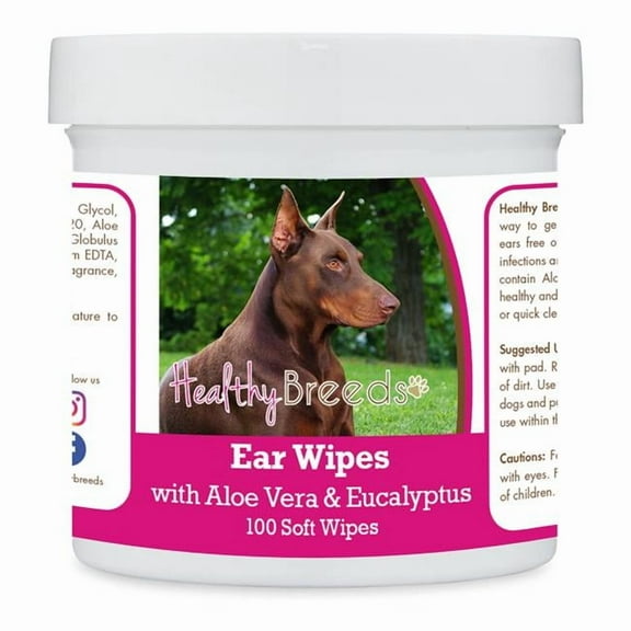 Healthy Breeds 192959823592 Doberman Pinscher Ear Cleaning Wipes with Aloe & Eucalyptus for Dogs - 100 Count