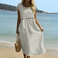 thumbnail image 2 of Summer Dresses for Women Casual Crewneck Short Sleeve Loose Hollow out Flowy Cotton Beach Vacation Midi Dress,Sizes S-2XL, 2 of 10