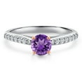 thumbnail image 3 of Gem Stone King 10K Two Tone Gold Purple Amethyst and Lab Grown Diamond Engagement Ring for Women | 0.66 Cttw | Round 5MM | Gemstone February Birthstone | Size 6, 3 of 6