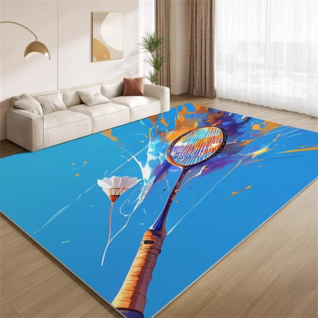 Sports Badminton Area Rugs, Athletic Theme Carpet, Washable Non Slip Low Pile Soft Rug for Entryway Living Room Bedroom Decor Mat 3ftx4ft