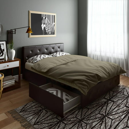DHP Dean Black Faux Leather Upholstered Queen Bed with