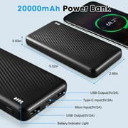 Solpowben 20000mAh Power Bank with Micro & Type-c inputs, Portable Charger with Dual USB Output for iPhone, Android, Galaxy, Pixel - Outdoor Battery Pack(Black)