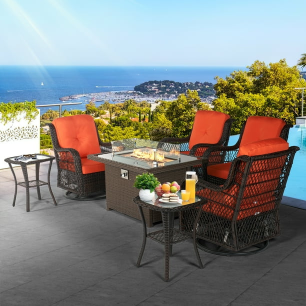 Sonegra Outdoor Swivel Rocker Patio Chairs with Matching Side Table and