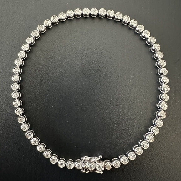 Forever Jewels Moissanite Bezel Set Women Tennis Bracelet 14K White Gold Plated 3mm Round Cut