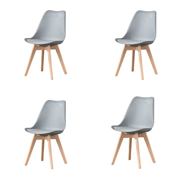 HLONK A set of 4, ABS PP plastic shell Nordic dining chairs, beech wood legs, suitable for dining room, living room, office, bedroom, gray
