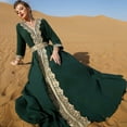 thumbnail image 4 of FYMNSI Womens Embroidery Lace Abaya Evening Dress Long Sleeve V-neck Eid Dress Moroccan Kaftan Muslim Maxi Dress M Dark Green, 4 of 6