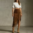 thumbnail image 5 of LWavelet Faux Suede Fringe Slit Midi Skirt Women Western Style Fall Casual Stylish Versatile Bottoms Brown M, 5 of 5