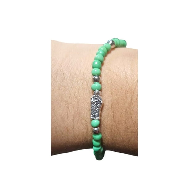 PAck de 10 pulseras San Judas Tadeo, ajustables chaquiron verde, recuerdo bautizo, recuerdo primera comunion