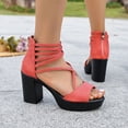 thumbnail image 4 of Rokment Chunky Block High Heels Strappy Sandals for Women 2026 Summer Fashion Casual Leather Fish Mouth Open Toe Platform Ankle Strap Dressy Sandals with Back Zipper Watermelon Red Size 8.5, 4 of 8