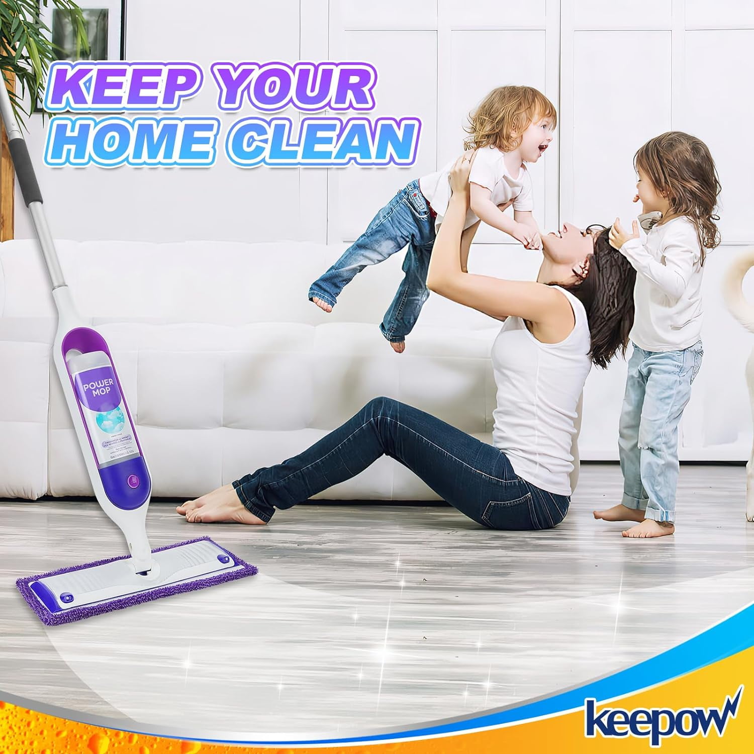 Keepow Reusable Power Mop Pads Compatible with SwifferPowerMop, 4 Pack