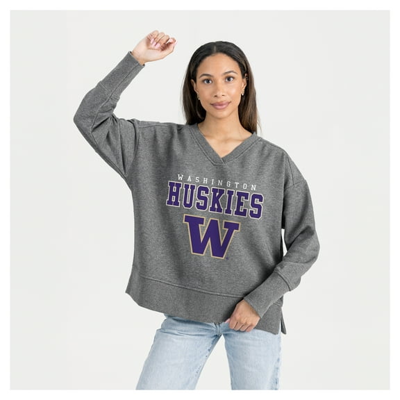 Women's Gameday Couture Gray Washington Huskies French Terry V-Neck Pullover Sweatshirt