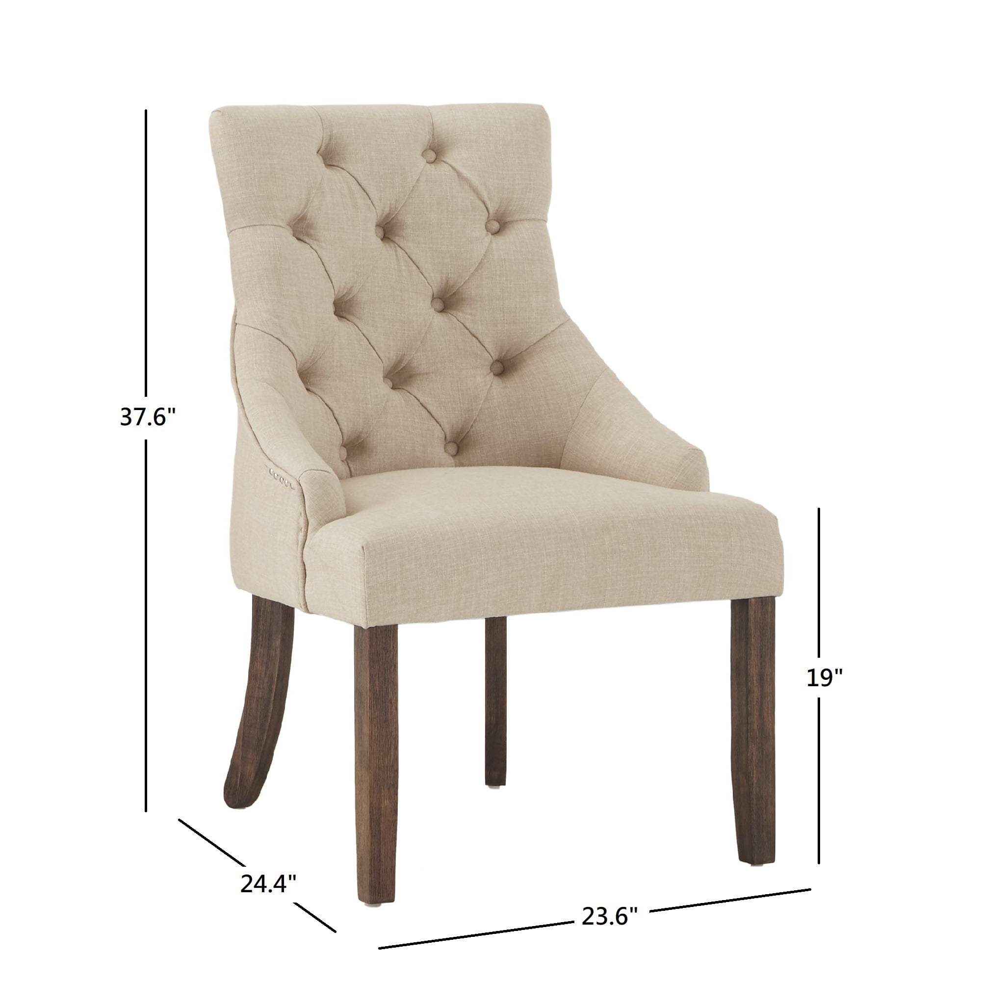 Weston Home Bolton Curved Tufted Back Dining Chairs, Set of 2, Grey Linen, Brown Finish