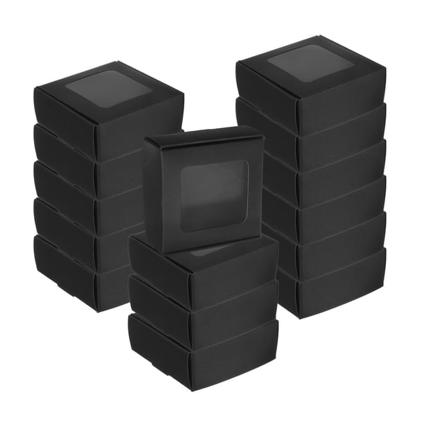 60Pcs Cajas de Jabón Kraft, Cajas Mini Kraft de 3 x 3 x 1.2 Pulgadas con Ventana Transparente para Empaque de Golosinas de Fiesta (Negro)