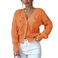 thumbnail image 2 of Women'S Crochet Cardigan V Neck Long Sleeve Decorated Button Down Knit Sweater Tops Orange XL, 2 of 9