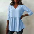 thumbnail image 4 of Tbopshirt Womens Blouses Summer Tops for Women Stripe Round Neck Three Quarter Sleeve 3/4 Sleeve T-shirt Loose,Blue, 4 of 6