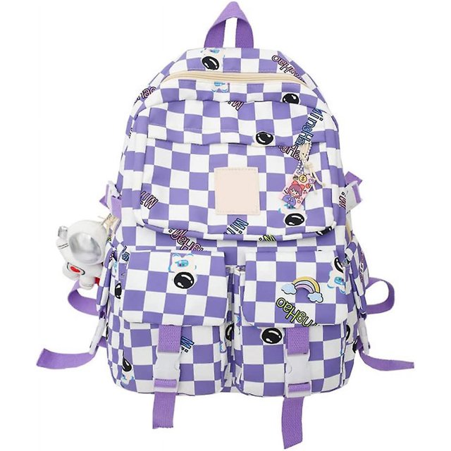 Mochila Infantil Impresa Mochila A Cuadros De Astronauta Creativo Mochila Escolar para Estudiantes De Viaje Escolar De Gran Capacidad con Adornos Colgantes Agua Liviana
