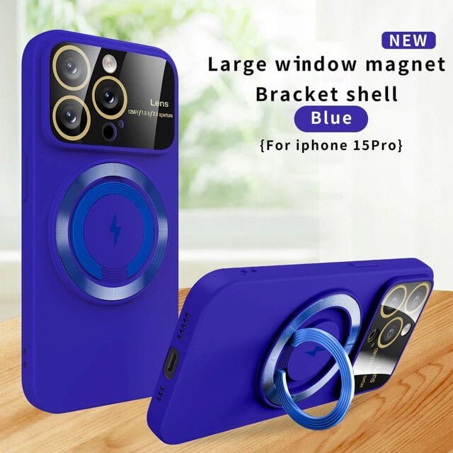 Magnet Holder Case for iPhone 15 14 13 12 11 Pro Max Plus Cover Large View All-round Camera Shell for Magsafe Charge Stand Funda