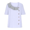 thumbnail image 4 of JGGSPWM Women's Cozy Casual Short Sleeve V-Neck Solid Blouse Plus Size Shirts Button Down Ruched Collar Summer Tops Light Blue M, 4 of 6