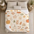 thumbnail image 5 of Boho Pumpkin Rainbow Flannel Blanket with Cream Background, Sun Shapes, Neutral Leaves, Modern Fall Throw for bedroom and Study Room, Home Decor Gift for Autumn Fans, 5 of 9