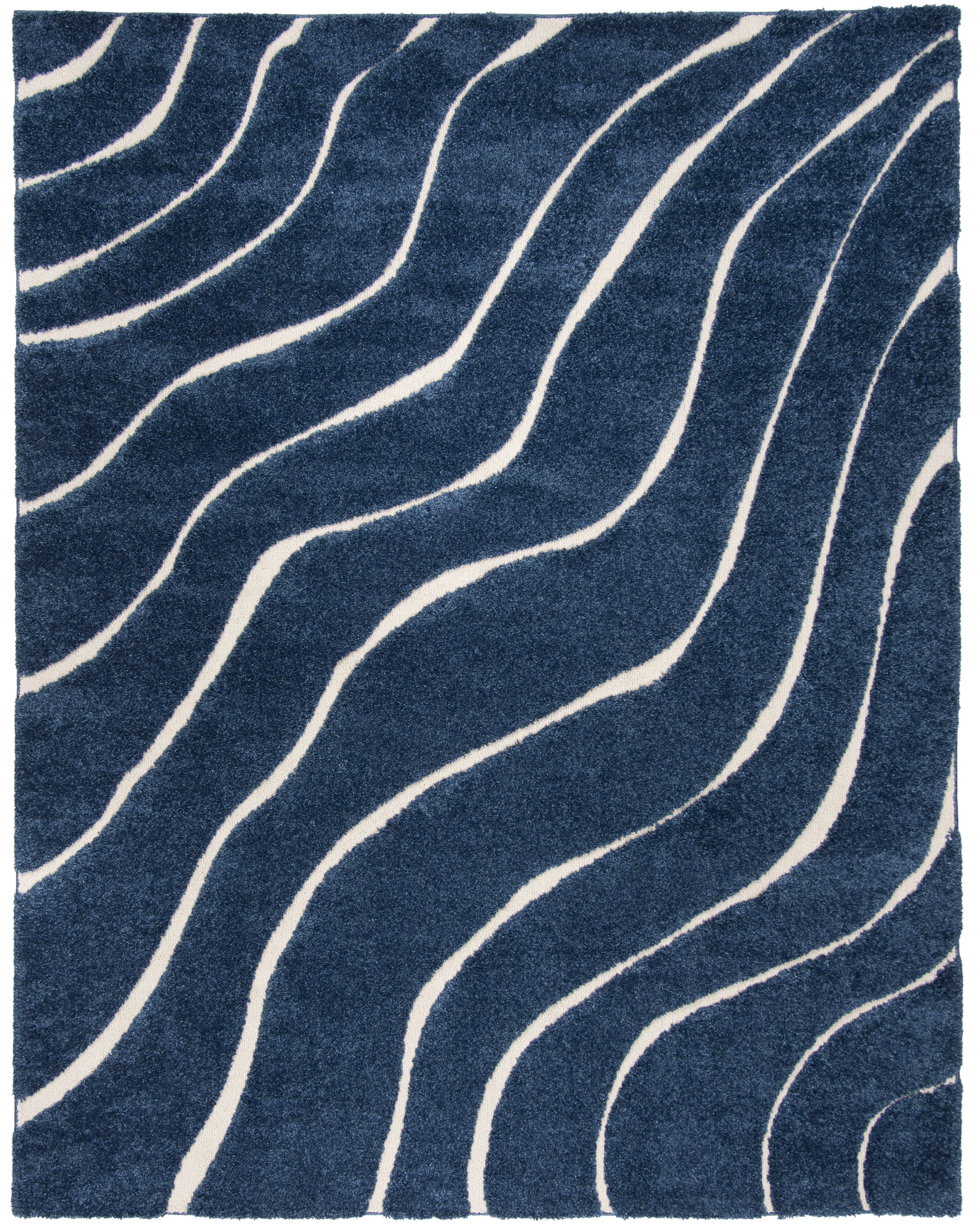 Safavieh Florida Tabitha Geometric Shag Area Rug, Dark Blue/Cream, 9'6" x 13'
