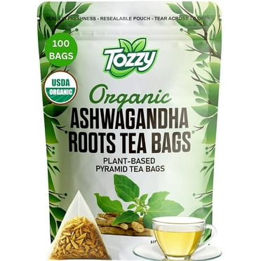 Tozzy Organic Ashwagandha Tea - 100 Count | Pyramid Tea Bags (Plant-Based & Eco-conscious) | Pure Ingredients